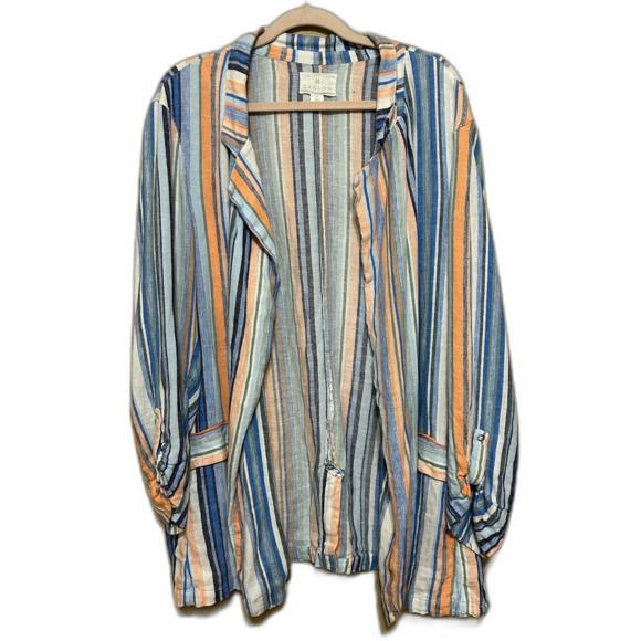 Caslon Linen Blend Blazer Jacket Womens 3X Open Front Colorful Striped Beachy - Picture 1 of 6